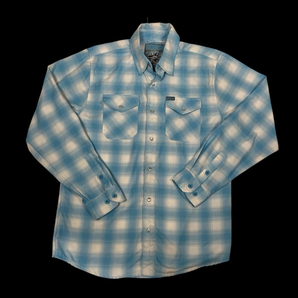 DIXXON Bel Air Classics Redefined Flannel  Shirt‎ Mens M Blue Plaid Pearl Snap